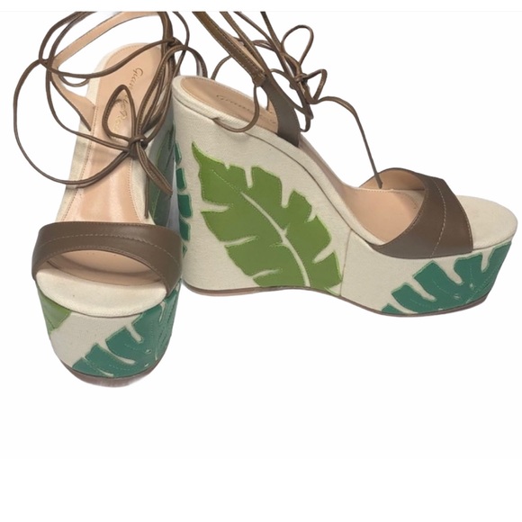 SALE Gianvito Rossi Grenada LeatherCanvas Wedge 37 - Picture 7 of 14